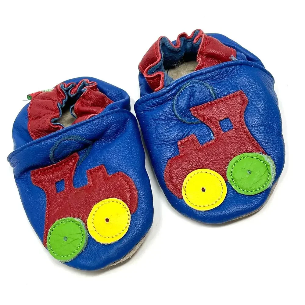 Tender‎ Toes Leather Baby Shoes Blue Tractor Baby Size 0-6 Months